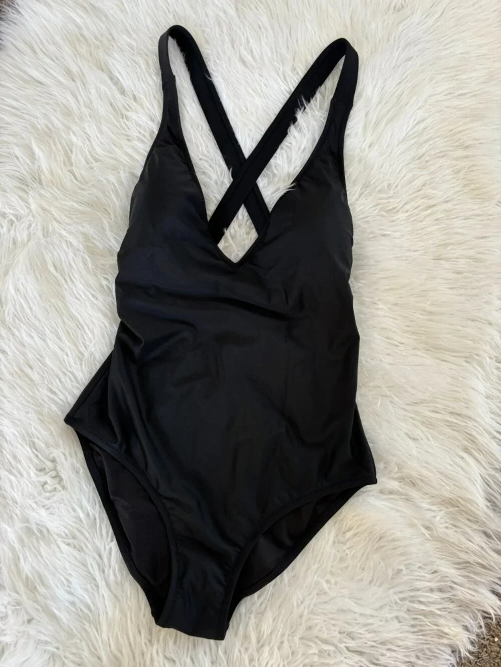 NWT J. Crew Black Plunge V-Neck Cross Back One Piece Swimsuit 8